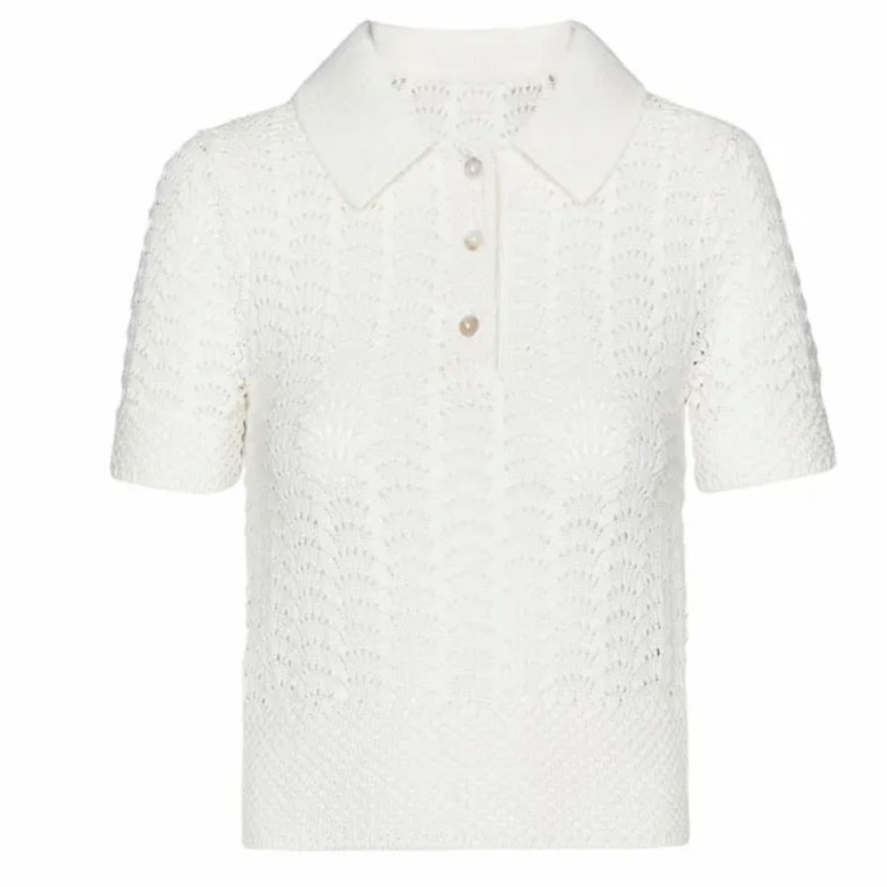 NWT Mango White Open-Knit Polo Sweater - Picture 8 of 8